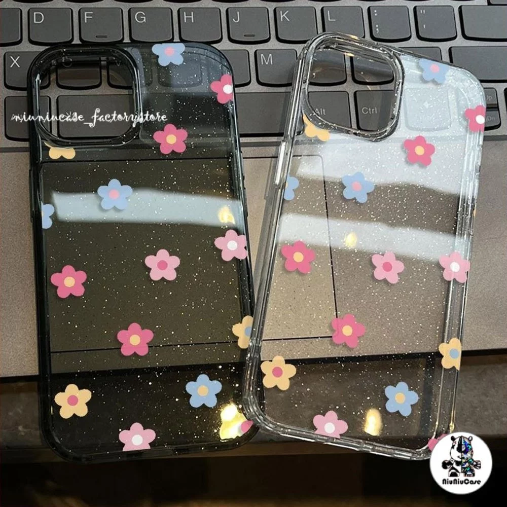 เคส For iPhone 16 เคสไอโฟน11 ใสแวววาวสุดสดใส เคส TPU ดอกไม้หลากสี เข้ากันได้กับ iPhone 12 13 16 15 14 Pro max XR 16Plus