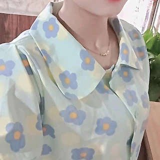 เสื้อเชิ้ตแขนสั้นลายดอกไม้ย้อนยุคใหม่สำหรับผู้หญิง เนื้อผ้าใส่สบาย เสื้อ สงกรานต์ ผู้หญิง