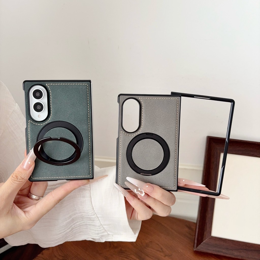 SAMSUNG ซองหนังลายหนังแกะพรีเมี่ยมสําหรับ ซัมซุง กาแลคซี Z พับ 8 พิเศษ Zfold 8 แม่เหล็กกว้างไร้สายชาร์จวงเล็บหมุนฝาครอบโทรศัพท์
