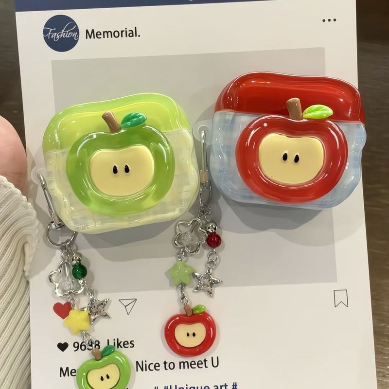 การ์ตูนการ์ตูนสร้างสรรค์สีแดงแอปเปิ้ลที่เหมาะสมแอร์พอด4หูฟังกรณีเคสป้องกันกับเครื่องประดับ