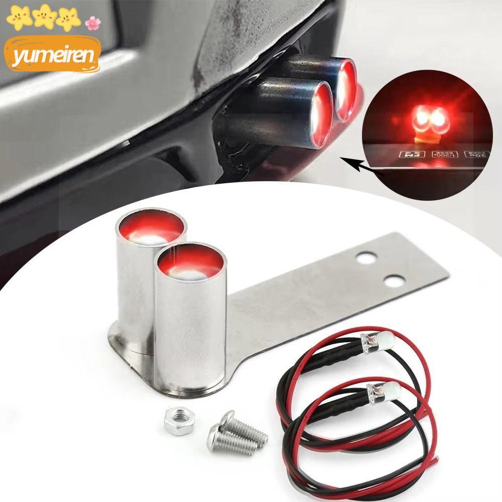 YUMEIREN ท่อไอเสียโลหะหางคอ, สแตนเลสพร้อมไฟ LED รุ่นรถจําลองท่อไอเสีย, 1 หลุม 2 หลุมสําหรับ Redcat/H