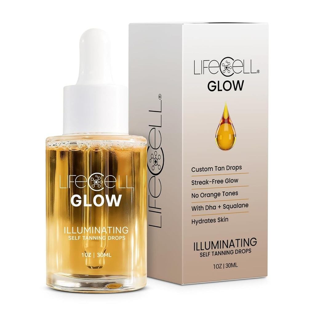 LifeCellGlowSelf-TanningDropsforFace&Body,DHA&SqualaneFormula,Tan,Streak-Free,Non-Maerenic,SafeforAl