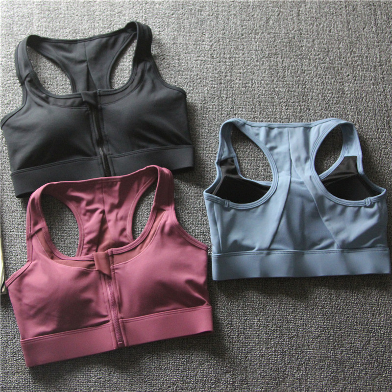 sport bra sport bar ผู้หญิง ซิปด้านหน้าแบบบูรณาการไม่ถอดกลับที่สวยงามคงที่แผ่นหน้าอก