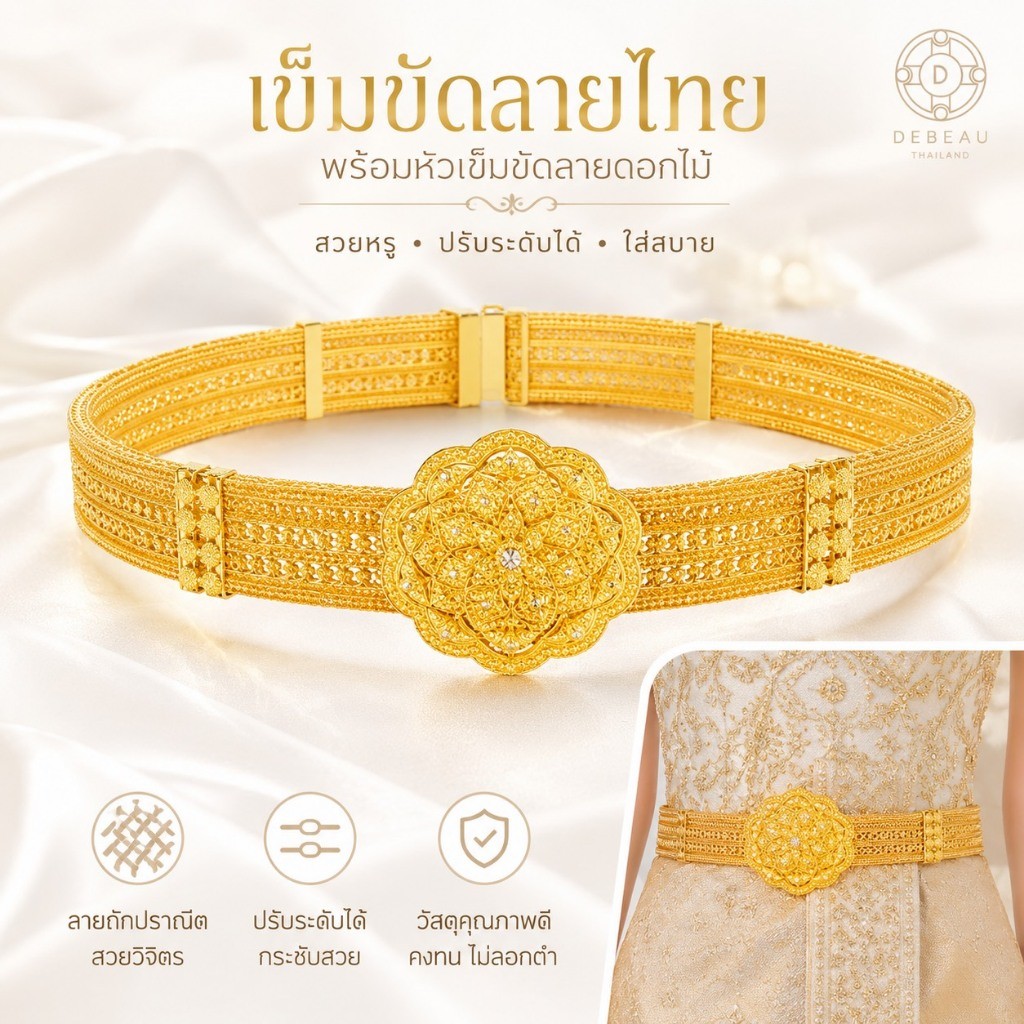 Dây đeo trang sức Thái, dây đeo kim loại họa tiết thái có thể điều chỉnh, đầu có thể tháo rời, thích hợp cho cô dâu và Buổi trình diễn