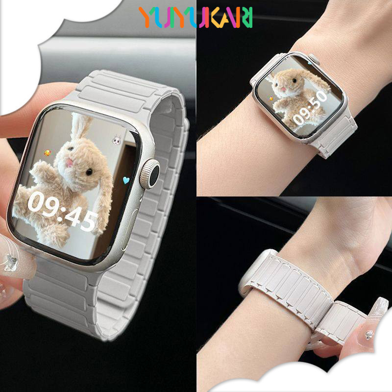 สายรัดแม่เหล็กซิลิโคนสำหรับ for Apple Watch Ultra / SE 3 2 49 46 42 41 45 44 40 42 38mm Iwatch Series 11 10 9 8 7 6 5 4