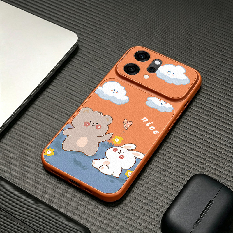 PBZZ สําหรับ OPPO Reno 14 pro reno14 Reno 14F 5g เคสโทรศัพท์ Softcase ซิลิโคนกันกระแทกใหม่ออกแบบความงามน่ารักสีส้มหมีกระต่ายการ์ตูนสําหรับสาว KNXX1