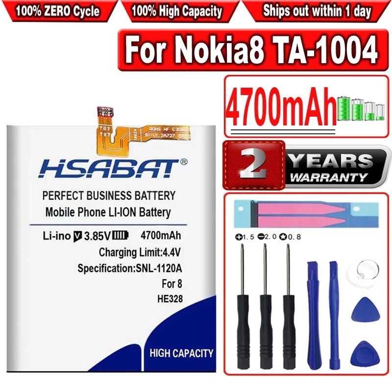 HSABAT 4700mAh HE328 แบตเตอรี่ความจุสูงสําหรับ Nokia 8 Nokia8 TA-1004 N8 H 328 โทรศัพท์สมาร์ท