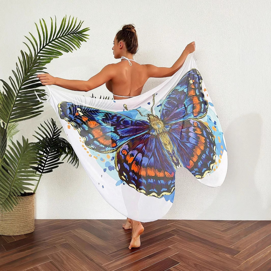 Women's Beach Dress European and American Sexy Backless Colorful Butterfly Print Strap Dress Bikini 