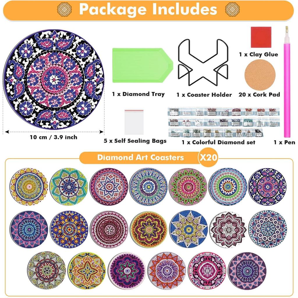 Caffix 20 ชิ้น Diamond Art Painting Coasters Kit พร้อมที่วาง, Diamond Art Crafts Projects, Diamond A
