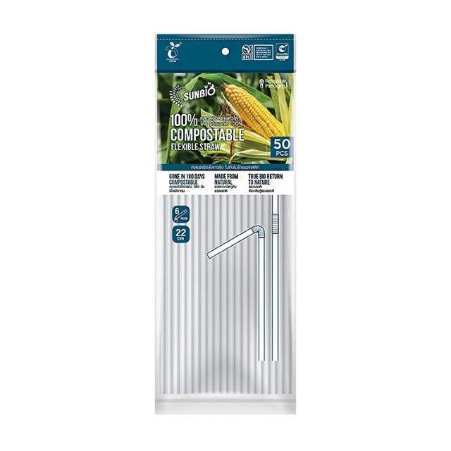 ซันไบโอ หลอดกระดาษห่อกระดาษ22ซม.6มม. Sunbio Paper Straw Wrapper 22cm. 6mm. 35Pcs.