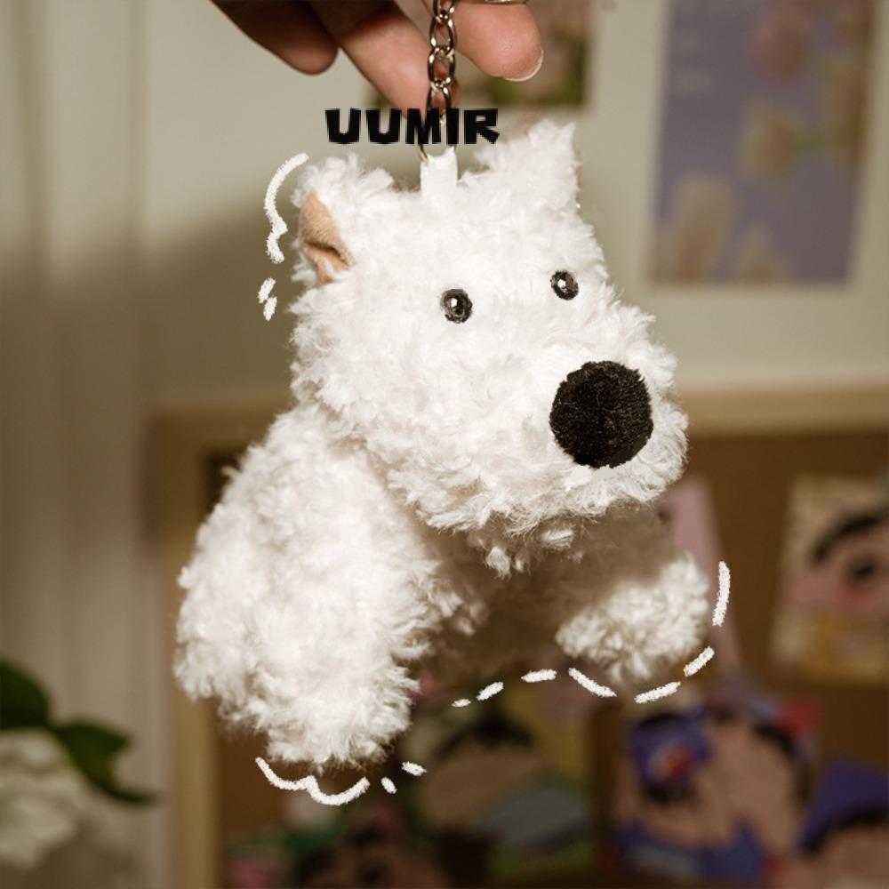 UUMIR จี้ตุ๊กตา, Highlands Puppy White Dog Plush Pendant, Terrier Car Decorative Plush Puppy