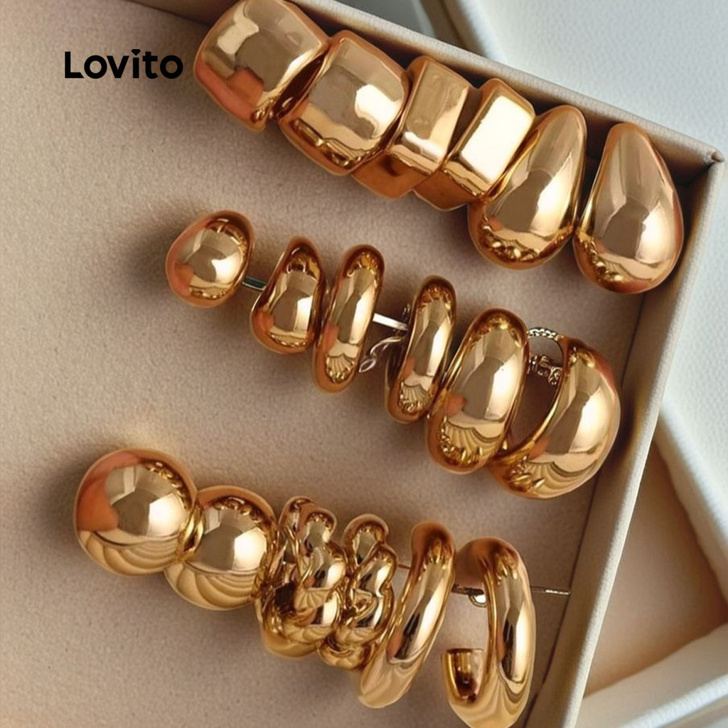 Lovito ต่างหูโลหะสไตล์เกาหลีสุดหรู LFA92003