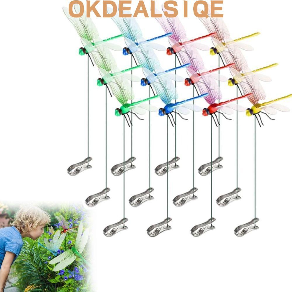 OKDEALS1QE คลิปก้านแมลงปอปลอม, จําลองลานตกแต่งสวนปลอมเสาแมลงปอคลิปแมลงปอ, DIY แท่งไล่ไล่ ปอประดิษฐ์
