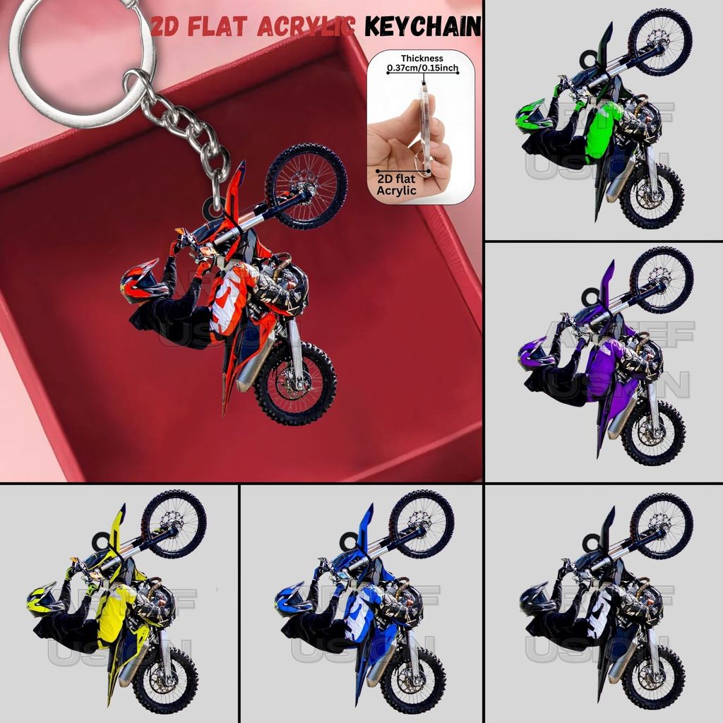 2D แบน Freestyle Motocross Stunt Rider พวงกุญแจอะคริลิค 5 ซม.ไม่มีฟังก์ชั่น Offroad จักรยานตกแต่งจี้