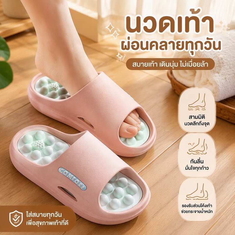 รองเท้าแตะนวดเท้ากดจุด 3ง กดจุดสนับสนุนโค้งลื่นระบายอากาศบ้านสวมใส่