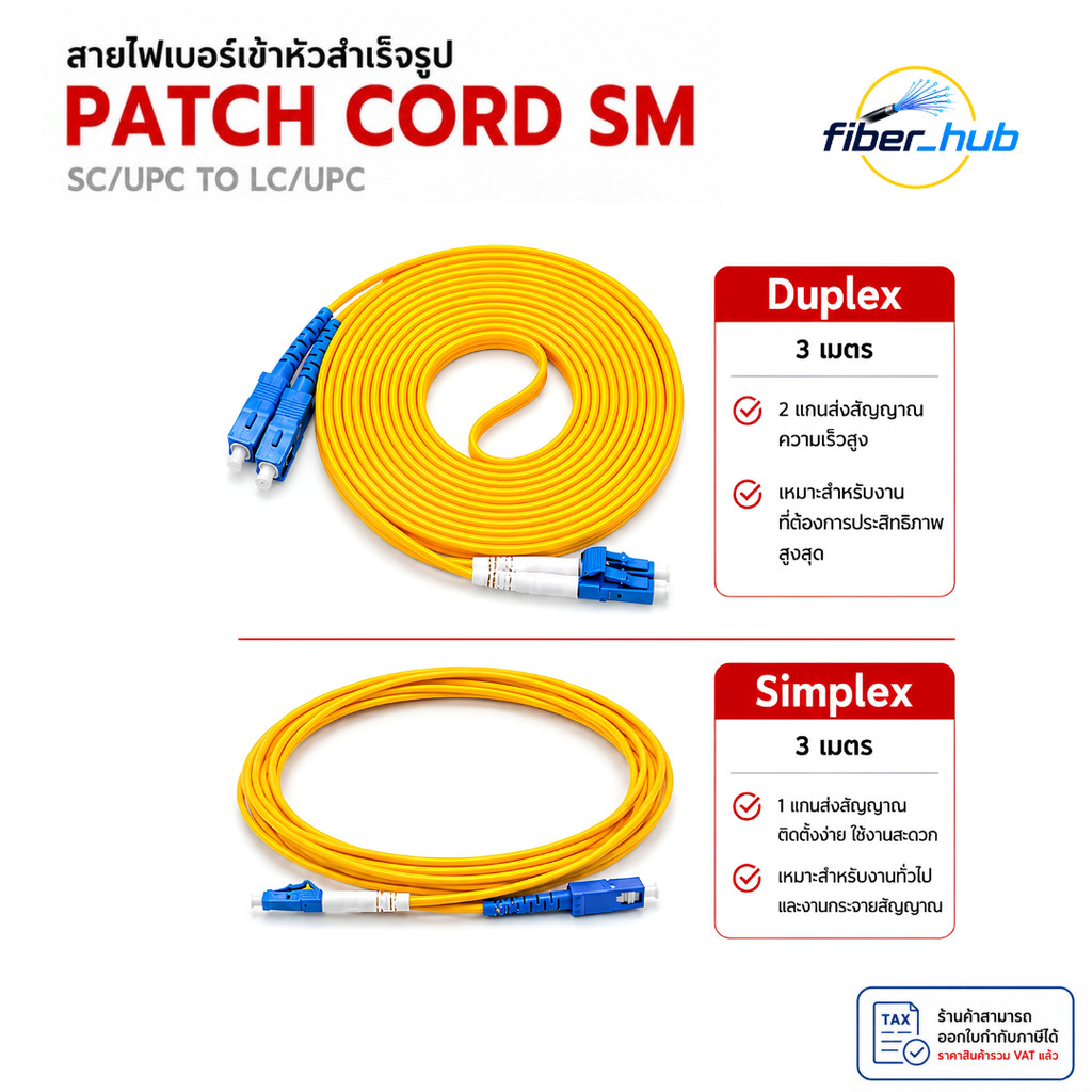 Patch Cord SM SC/UPC-LC/UPC สายไฟเบอร์สำเร็จรูป Simplex Duplex Single Mode สายเหลือง 3M 5M