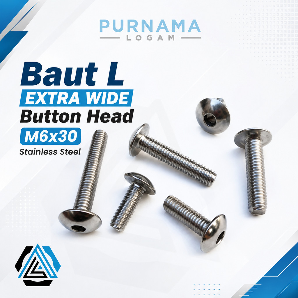 หัวปุ่ม EXTRA WIDE M6x30 สลักเกลียว L สแตนเลส