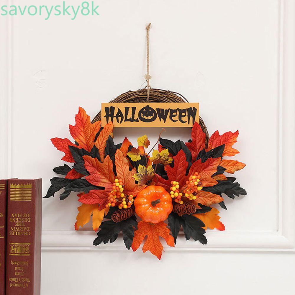 CHROM พวงหรีด Maple Leaf แขวนสําหรับประตูด้านหน้าเทศกาลฉลอง Pumpkin Home Decor