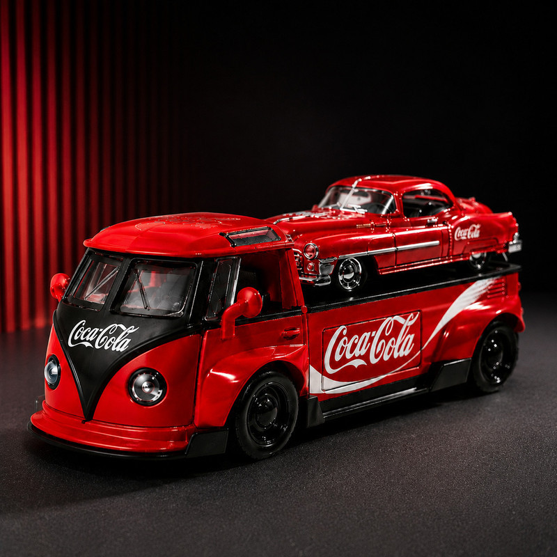 การรักษาพิเศษ สินค้าหางสั่งเยอรมันหนึ่งชุด Volkswagen t1 Auto Show รถขนส่ง Coca-Cola โมเดลรถโลหะผสม
