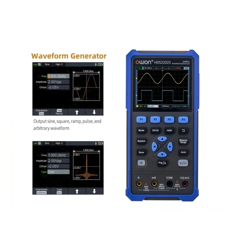HIGN OWON HDS2202S มัลติฟังก์ชั่น Oscilloscope 200MHz Bandwidth 1GSa/s ตัวอย่าง Digital Oscilloscope