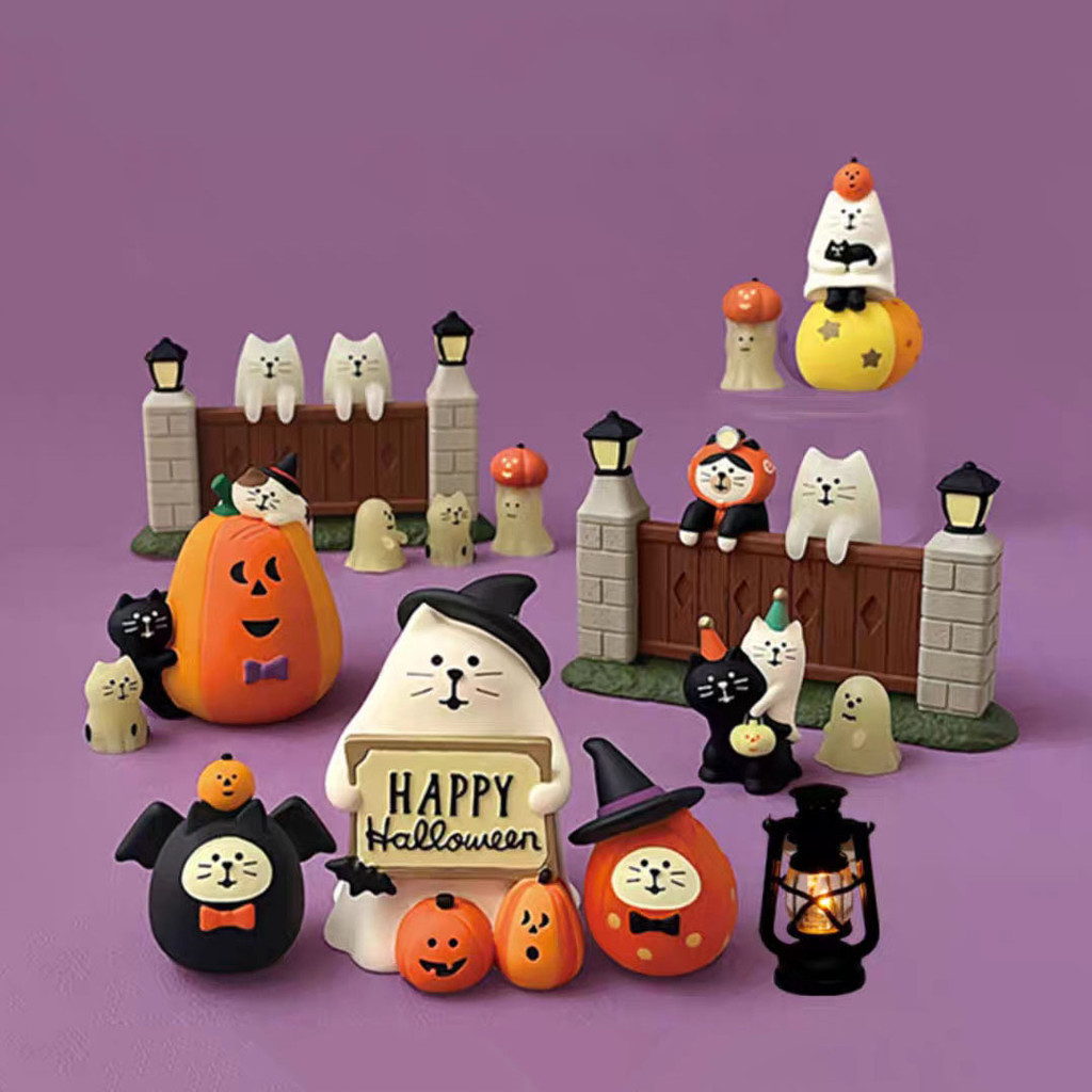 Dreamerhouse ตกแต่งฮาโลวีน Cat Creative Mystery กล่องรูปการ์ตูนฟักทองเรซิ่นหัตถกรรมตกแต่งเดสก์ท็อปตกแต่ง