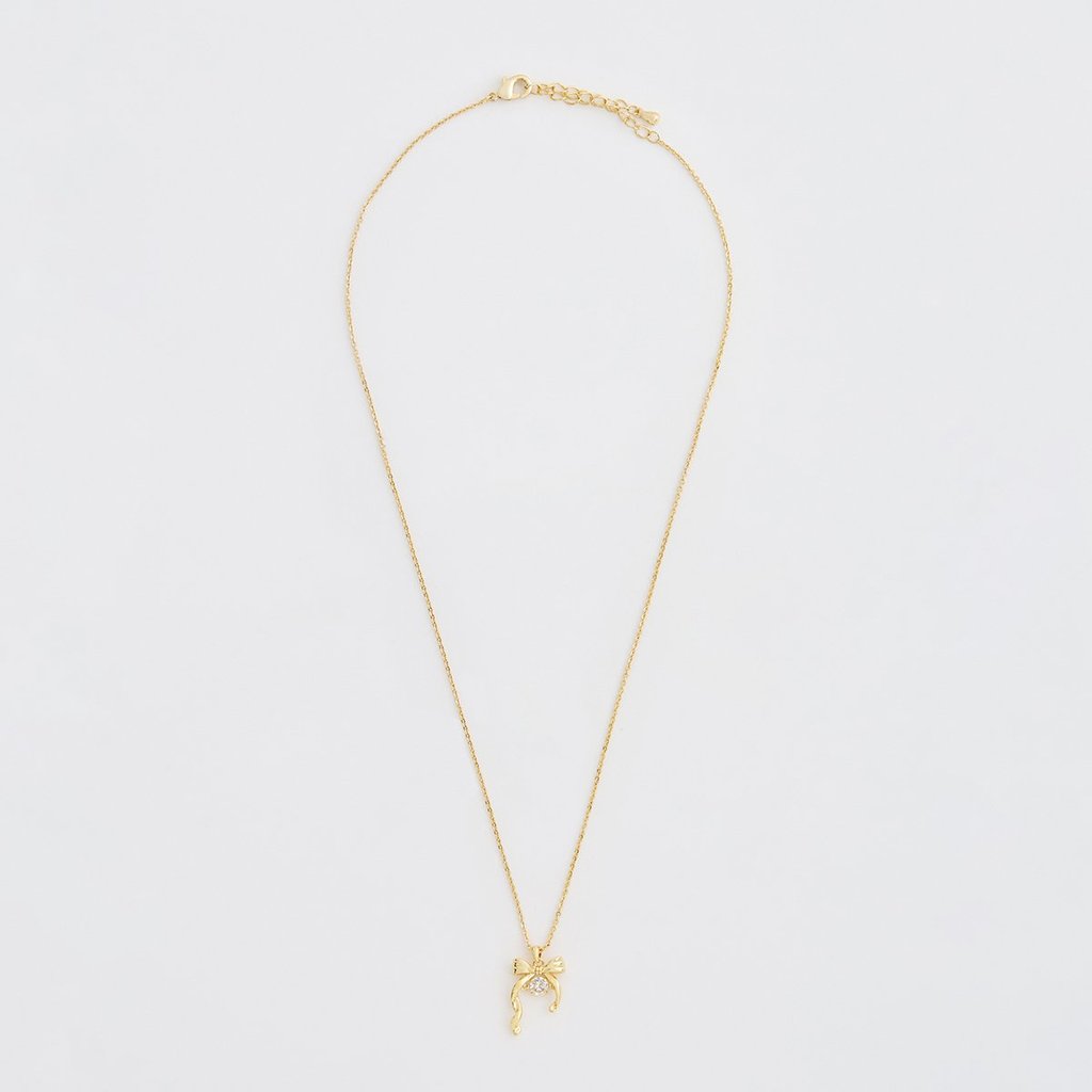 [Pomelo] สร้อยคอจี้โบว์ประดับคริสตัล / Bow Rhinestone Charm Necklace