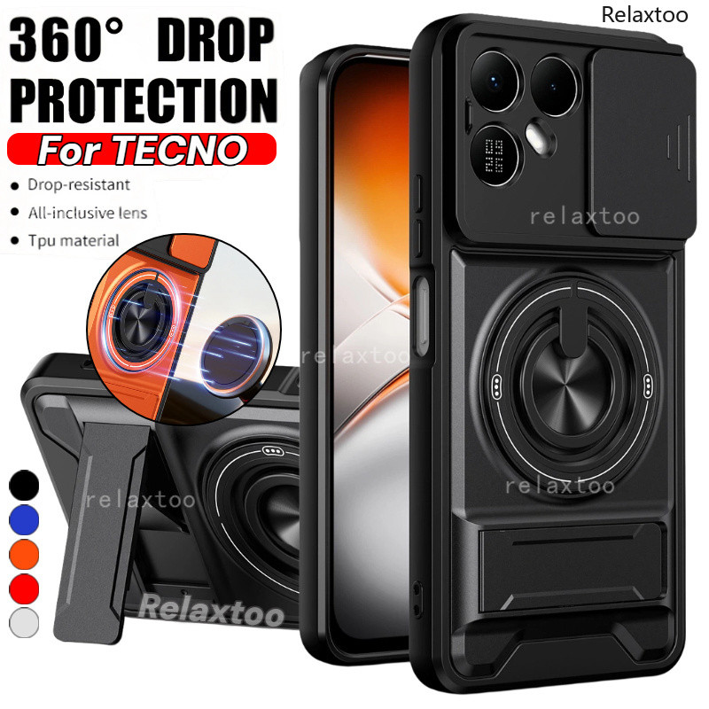 ปลอกสําหรับ Tecno Pova 8 Pro 8Pro Pova8Pro Pova8 Pro TecnoPova8Pro 5G LK6 โลหะแม่เหล็ก 360° ที่วางแหวนเกราะกันกระแทกฮาร์ดเคสโทรศัพท์ผลักดันเลนส์กล้องปกป้องฝาหลังปลอกปก