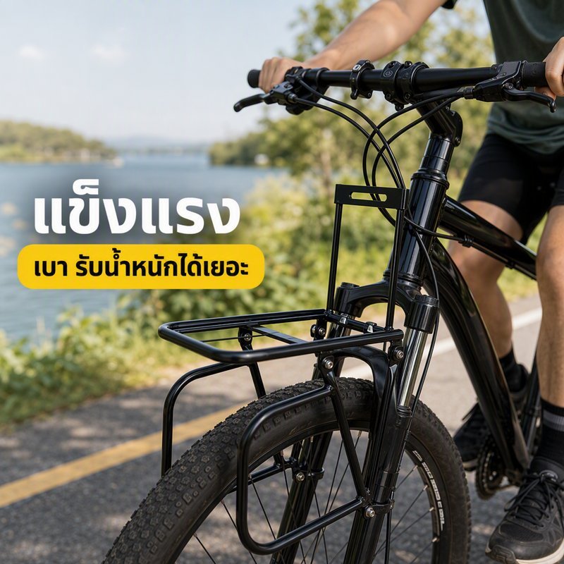 แร็คหน้าจักรยาน หน้า เหล็กสีดำ น้ำหนักเบา ติดหน้าส้อม รองรับตะกร้าหน้า กระเป๋า เครื่องมือ