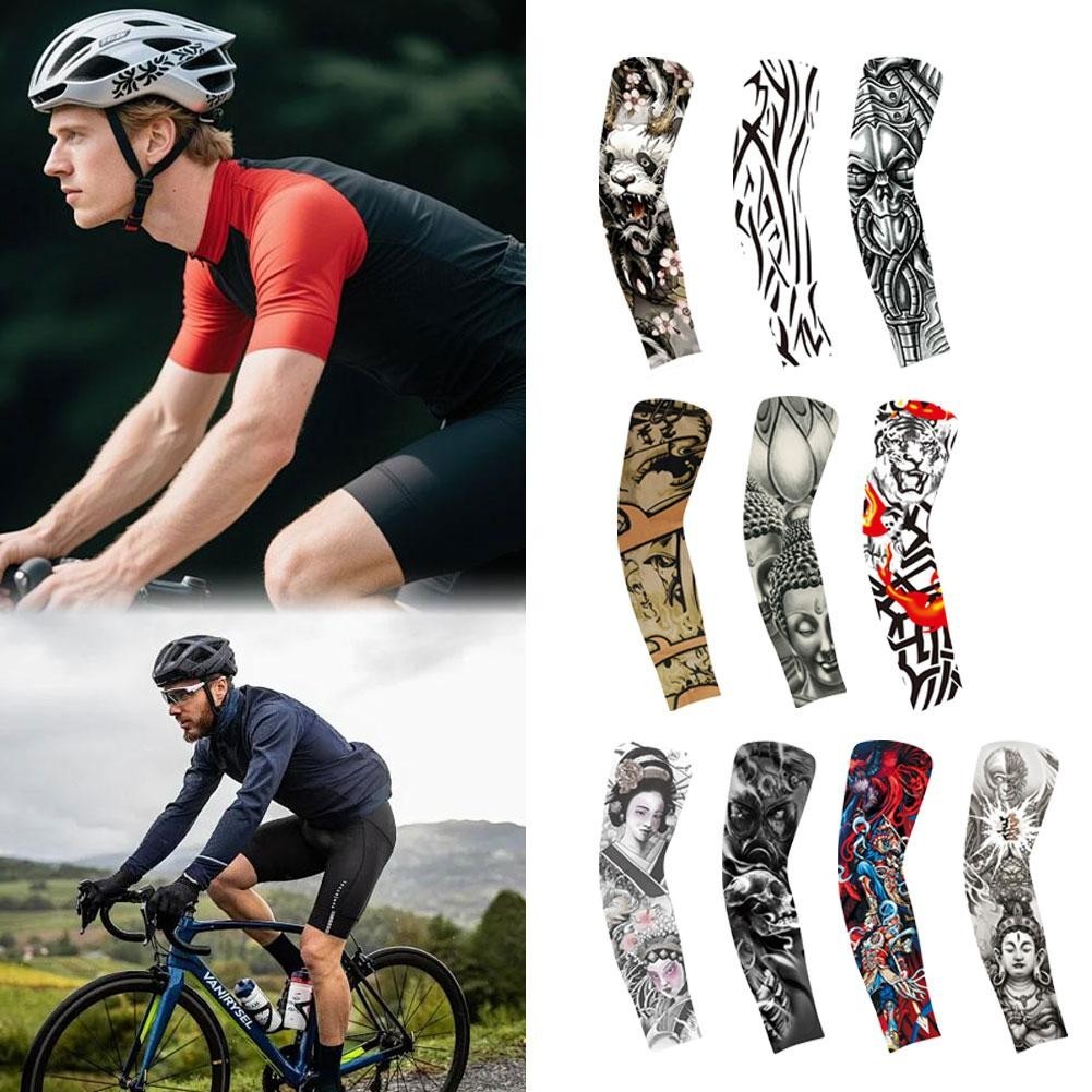 idud ฤดูร้อน Tattoo Sun Protection Ice Sleeve Outdoor Cycling Sleeve Tattoo Breathable Arm Flower I8