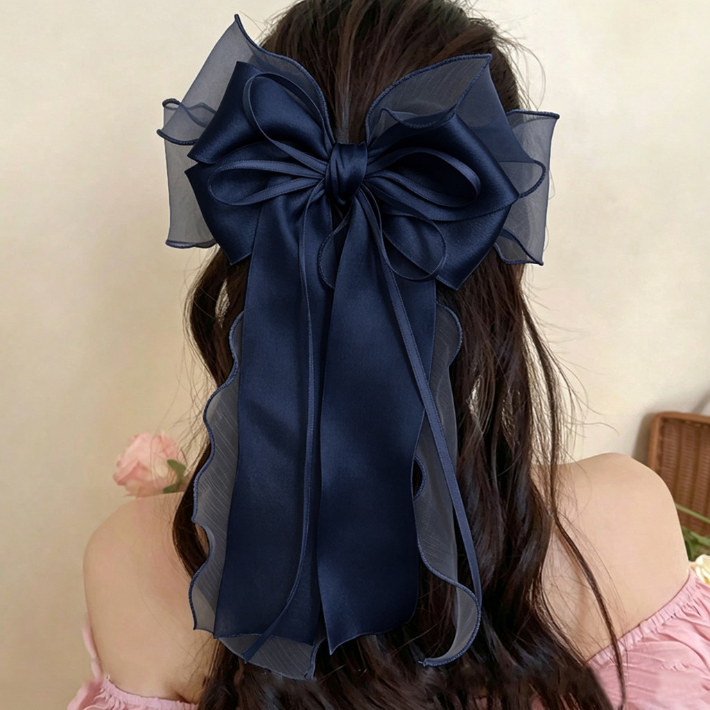1 PC Elegant Lace Bow ริบบิ้นคลิปผมซาติน Hairgripes สาวเกาหลี Hairpins Party Headdress อุปกรณ์เสริมผม
