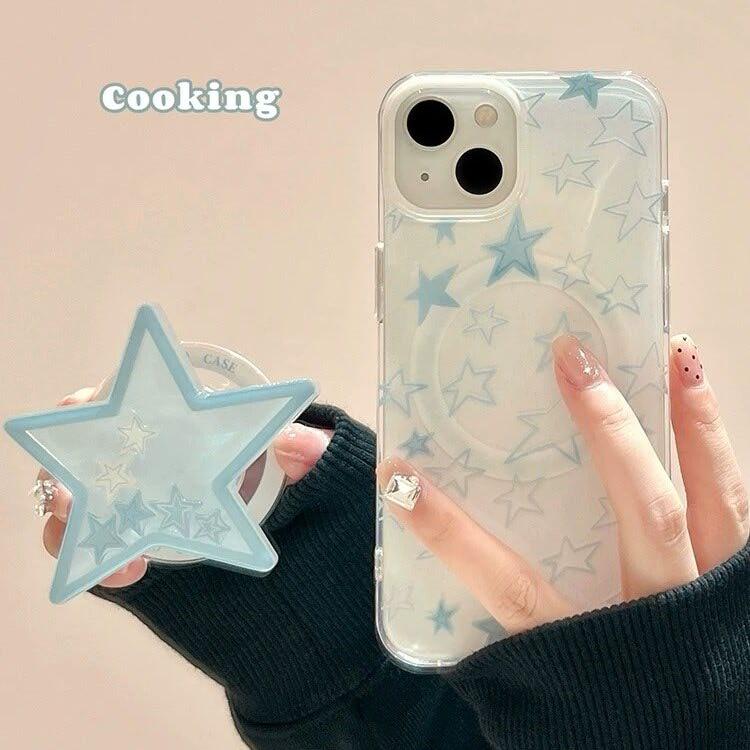 เต็มหน้าจอ Blue Star เขย่าเพลงวงเล็บแม่เหล็ก Samsung S22 S23 S24 S25 S26 FE Ultra เคสโทรศัพท์ S25FE เคสป้องกัน A56 A55 กรณี