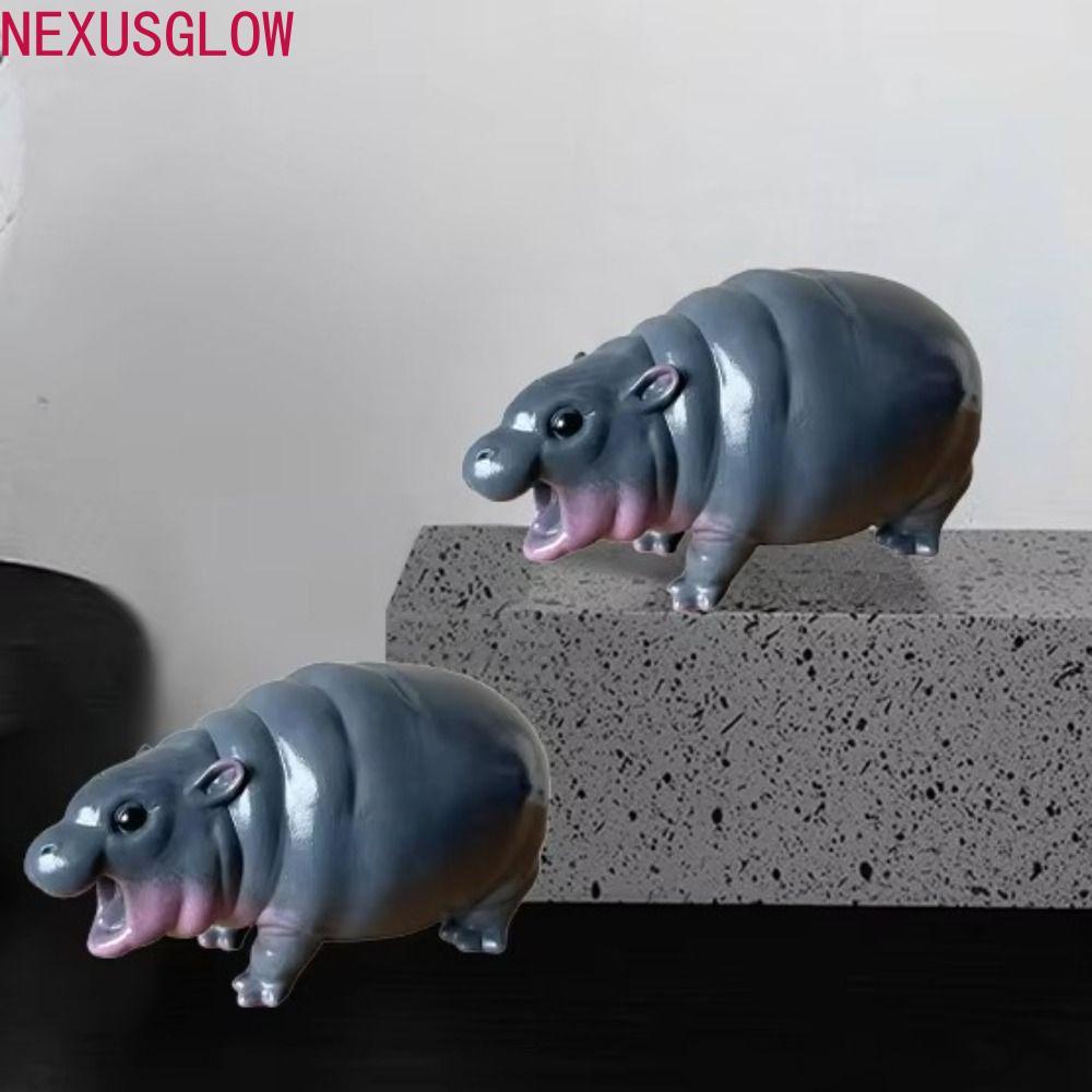 NEXUSGLOW Pygmy รูปปั้น Hippopotamus น่ารักหมูเด้ง Moo Deng Hippo เครื่องประดับ, โต๊ะเครื่องประดับสะ
