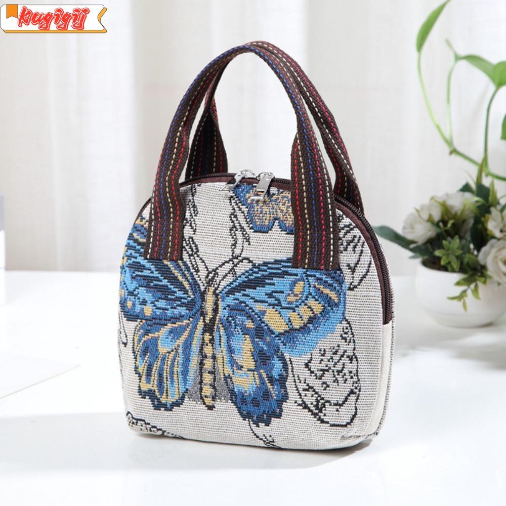 KUGIGIEI Retro Tote Handbag, Dacron Printing Top Handle Handbag, Cotton Linen Handbag