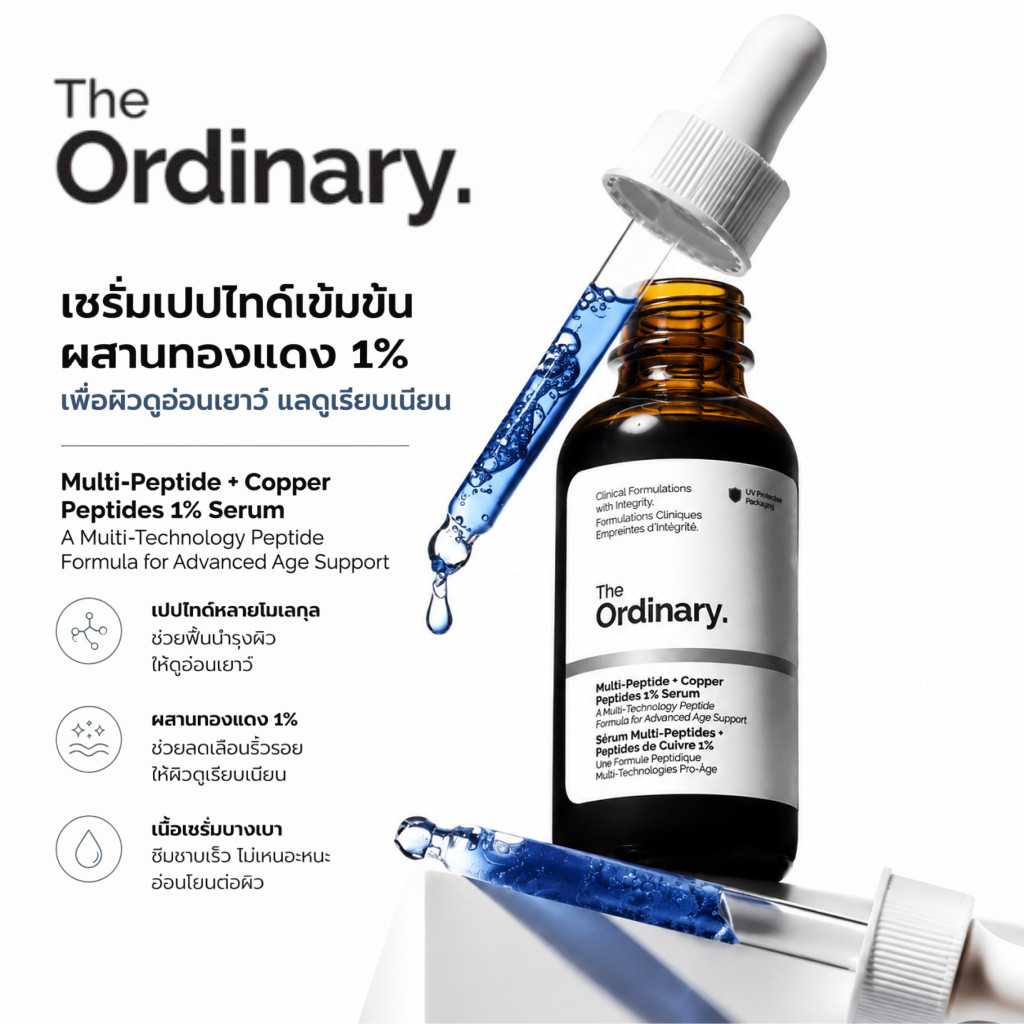The Ordinary Multi-Peptide + Copper Peptides 1% Serum - 30 mL |เซรั่มลดเลือนริ้วรอย ผิวเรียบเนียน กระชับ แลดูกระจ่างใส