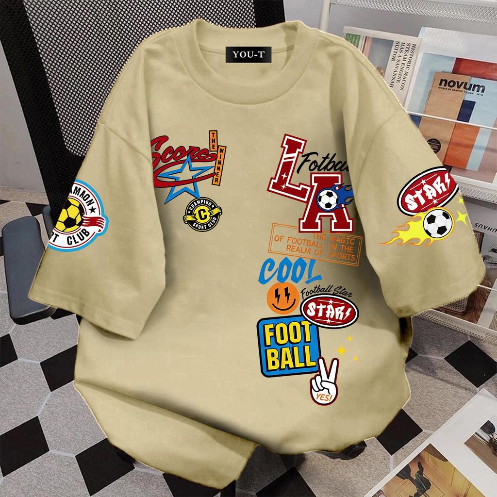 Y-T เสื้อแฟชั่น เสื้อยืด oversize ผ้าฝ้าย100% แนวสตรีaท ไม่ต้องรีดผ้า สวมใส่สบาย ผ้านิ่ม ลาย "FOOT BALL"