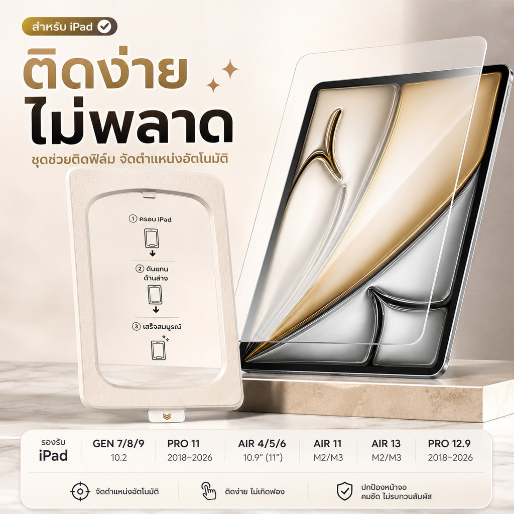 ฟิล์มกระจกใสกันรอย สำหรับ iPad Gen11 A16 Gen10/9/8/7/6/5 Air 1-7 Mini 4-7 Pro 2021-2024 ติดง่าย ภาพคมชัด