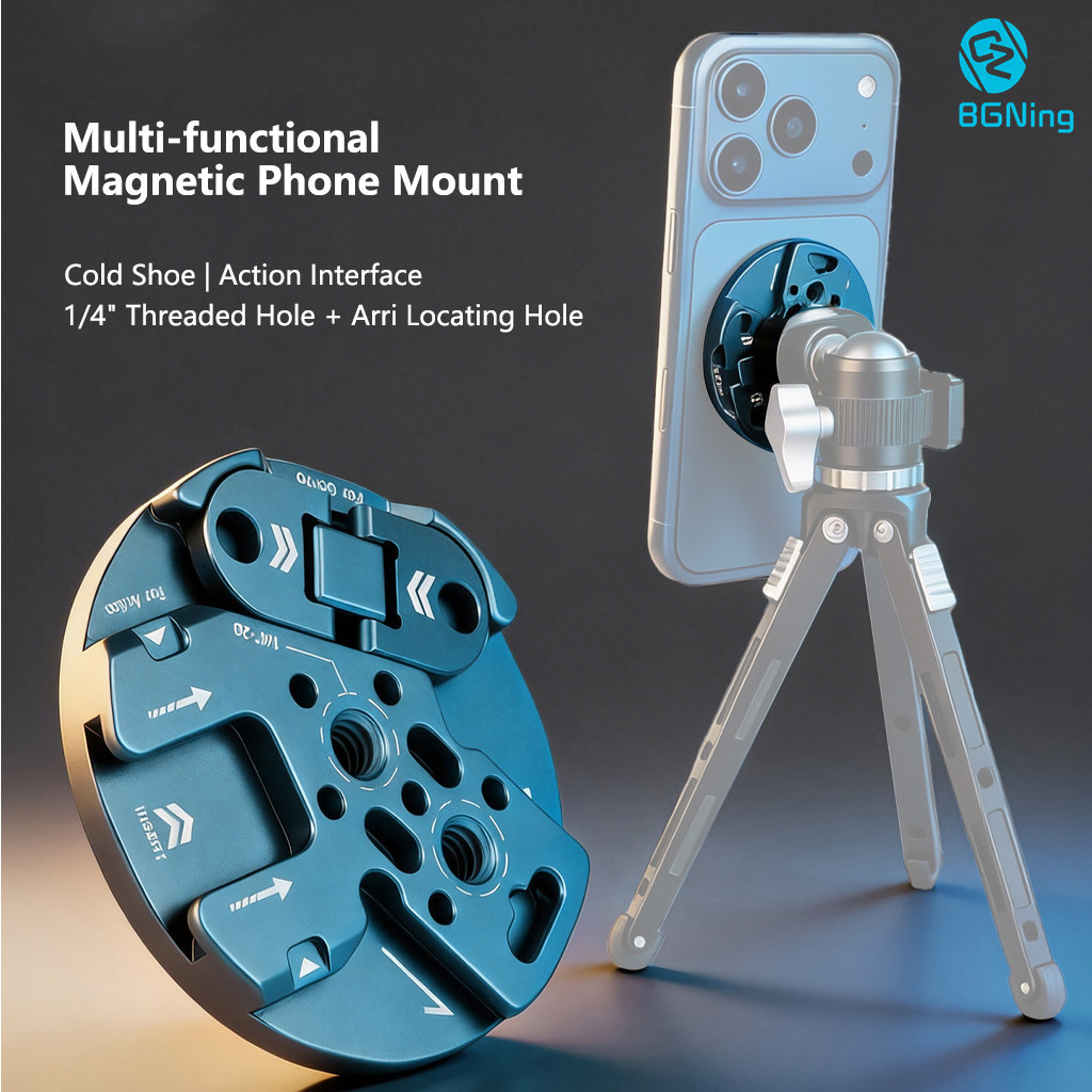 BGNING โทรศัพท์มือถือฐานแม่เหล็ก 1/4 Arri Hole รองเท้าเย็นสําหรับ iPhone 16 15 14 13 12 สําหรับ Monitor Mini ขาตั้งกล้อง