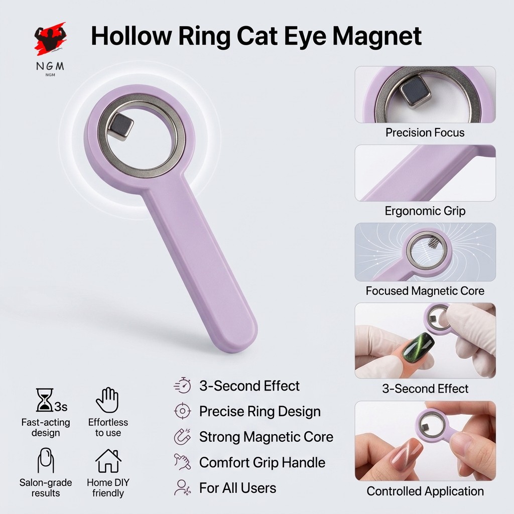 Cat Eye Nail Art Magnets Hollow Ring Tool Strong Neodymium Core 3D Effect