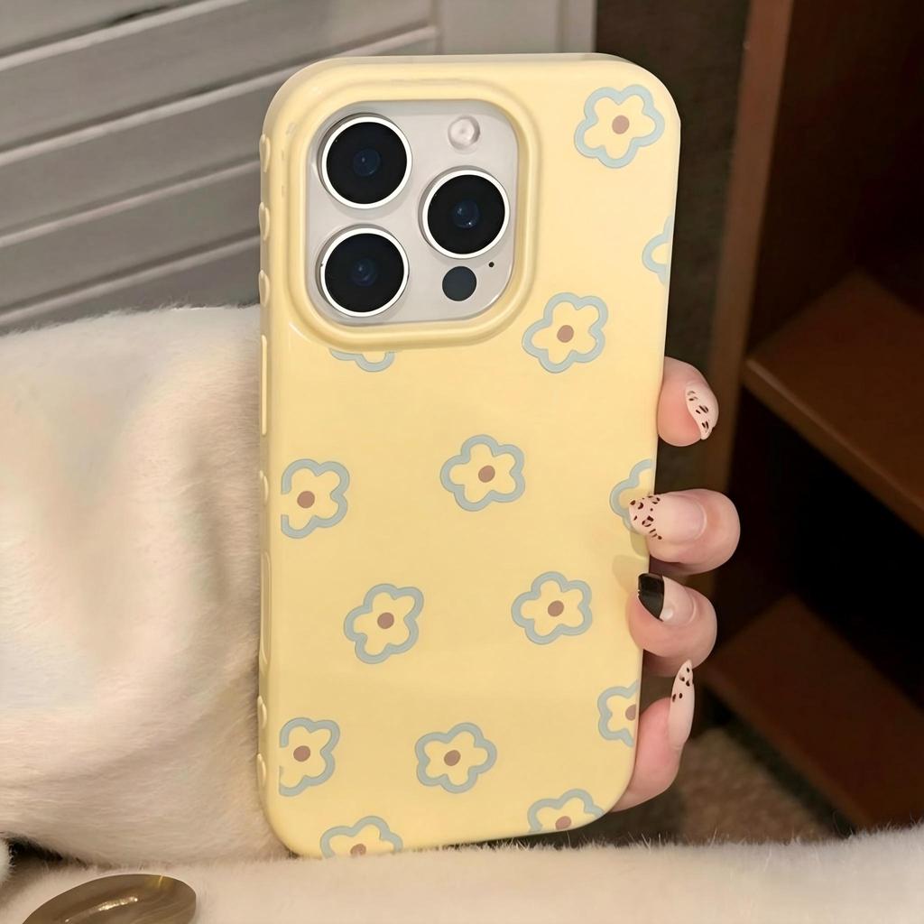 น่ารักที่ละเอียดอ่อนดอกไม้รูปแบบ Soft TPU เคสโทรศัพท์สําหรับ IPhone 17 11 13 14 15 16 12 PRO MAX 17 PRO MAX สีเหลืองความงามดอกไม้ Slim Fit ป้องกันสไตล์สด