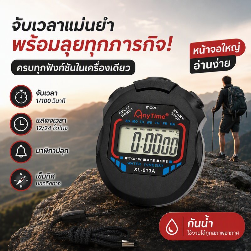 นาฬิกาจับเวลา ดิจิตอล พกพา หน้าจอใหญ่ 12 24 ชั่วโมง จับเวลา 1 100 วินาที นาฬิกาปลุก เข็มทิศ