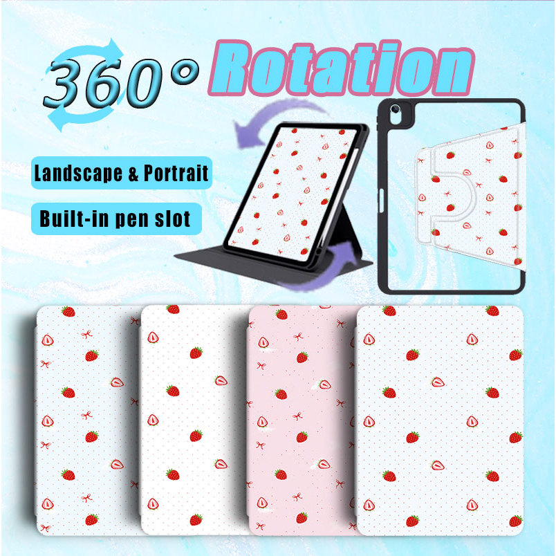 พิมพ์สตอเบอรี่ 360° หมุน XPad ite TECNO Pencil Slot Sleep/Wake พร้อมสมาร์ทสําหรับ VistaTab 30 / Vist