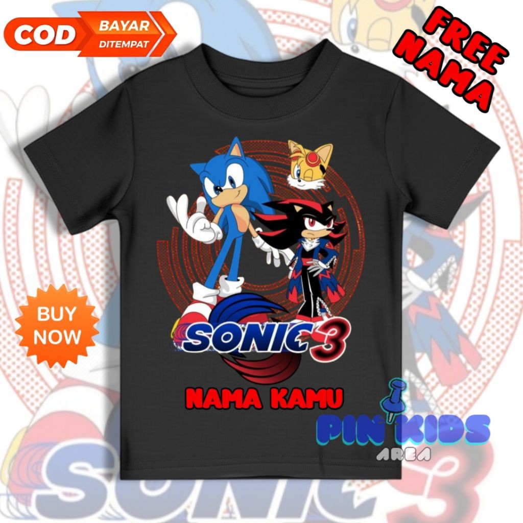 Burtล่าสุด Sonic 3 Kids T-shirts/Trendy Kids Tops FREE NAME