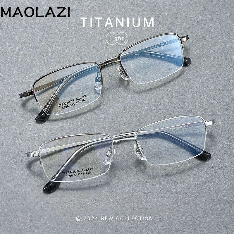MAOLAZI แฟชั่นหรูหราแว่นตา Vintage ธุรกิจไทเทเนียมสแควร์ครึ่งกรอบแว่นตากรอบแว่นตาผู้ชายผู้หญิง S6506