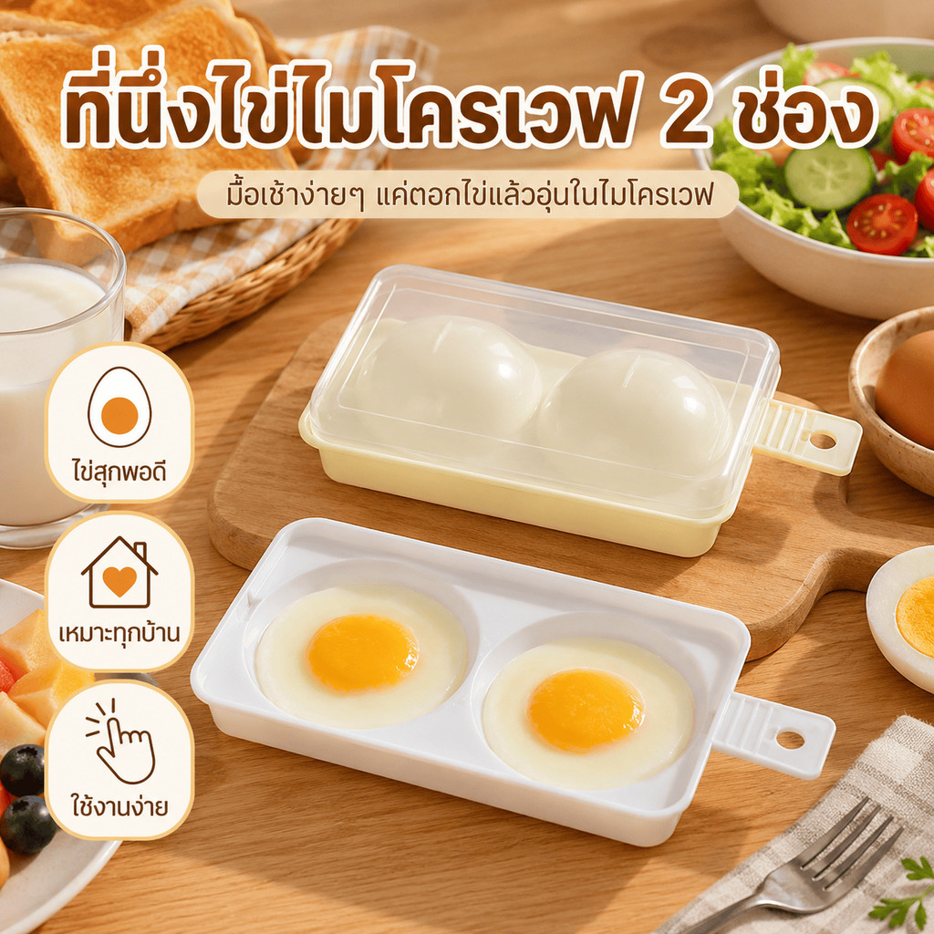 SoftLiv คนอยู่หอพักใช้สะดวก กล่องนึ่งไข่ไมโครเวฟ 2 ช่อง วัสดุ PP ฝาใสมีรูระบายไอน้ำ พร้อมด้ามจับ ล้างง่าย ใช้สะดวกทุกวัน