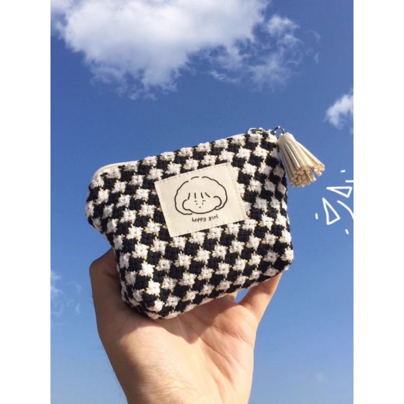 Imin Storage Bag Lattice Labeling Canvas Coin Purse Headphone Bag Cute Girl Heart Niche Creative Coi