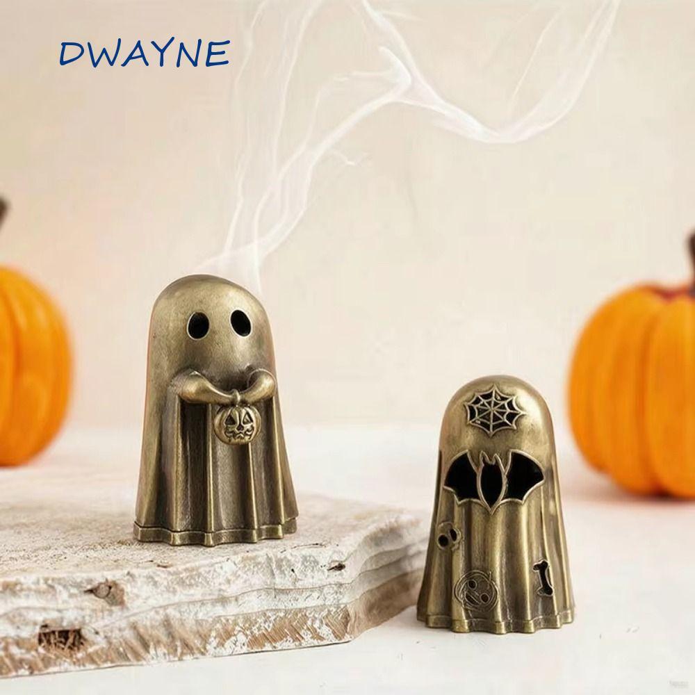 DWAYNE ฟักทอง Ghost ผู้ถือธูป, สังกะสีอัลลอยด์น่ารัก Ghost ธูป Burner, Vintage Bronze ตกแต่ง Hollow Out Ghost รูปปั้นตกแต่งโต๊ะ