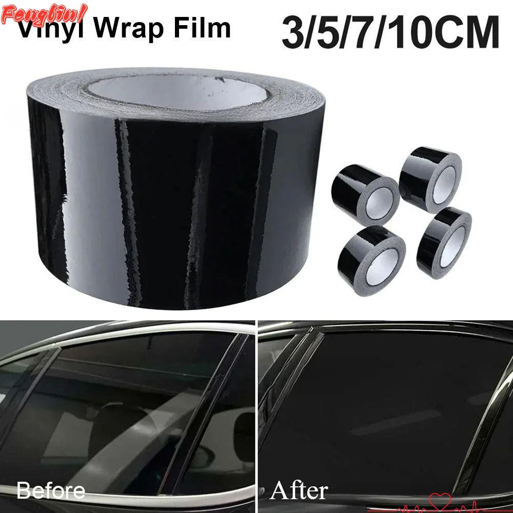 FENGLIN1FR ฟิล์มห่อไวนิล 1 ม้วน, คาร์บอนไฟเบอร์ 3/5/7/10 ซม.ไวนิล Racing Stripe, ทนทาน PVC Glossy สีดํารถสติกเกอร์สําหรับรถ Hood หลังคา Decal