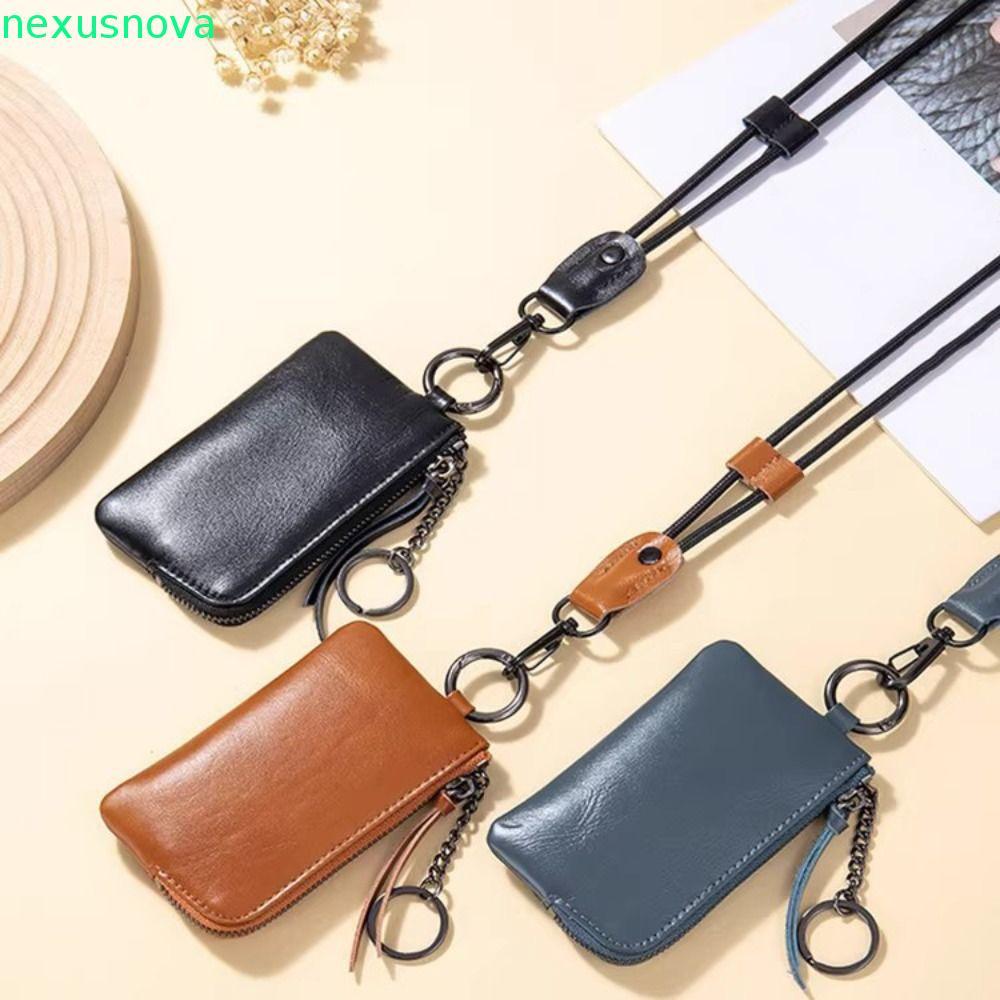 NEXUSNOVA กระเป๋าสตางค์ห้อยคอ,กระเป๋าใส่เหรียญขนาดเล็ก PU Retro,แบบพกพาเรียบง่ายประณีตผู้ถือบัตรนุ่มกลางแจ้ง