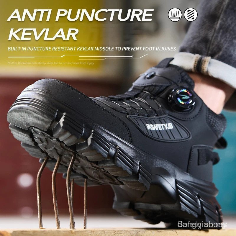Ready Stock2026 ปุ่มหมุน Men Work & Safety Shoes Anti-smash Anti puncture Work Boots รองเท้าหัวเหล็ก