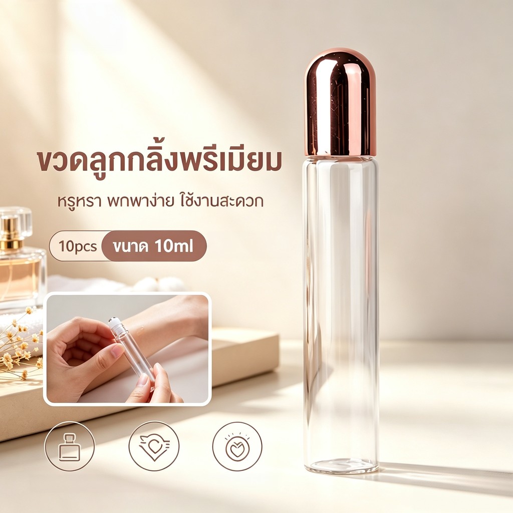 ขวดแก้วลูกกลิ้ง 10 ชิ้น พกพาสะดวก ขวดแบ่งน้ำหอม ขวดเปล่าสำหรับน้ำมันหอมระเหย ใช้ซ้ำได้